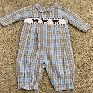Boys brown lab smocked romper